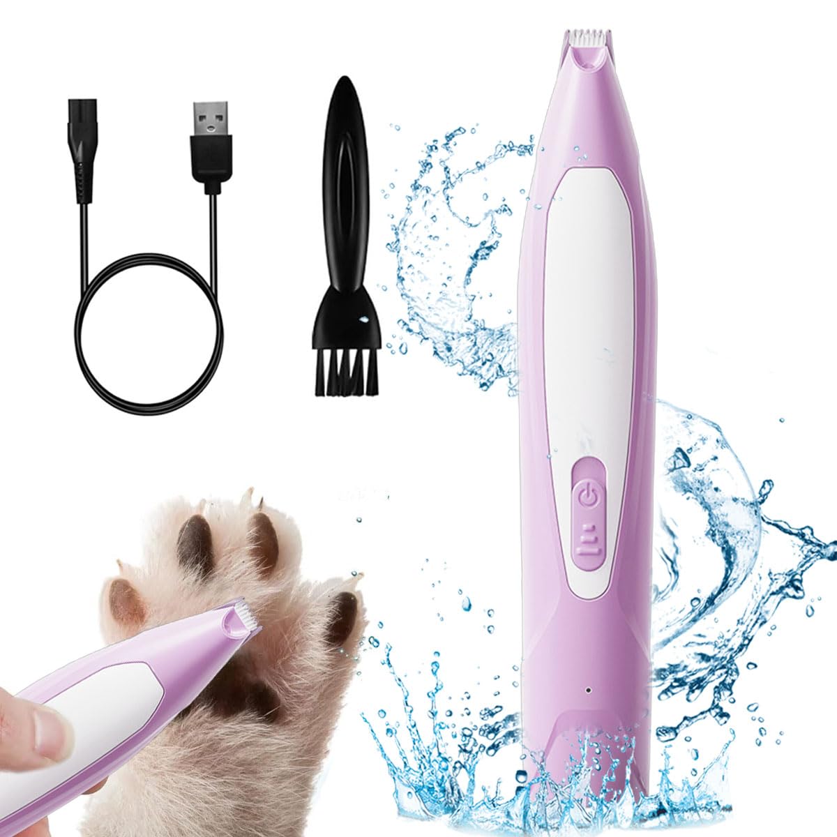 Dog Paw Trimmer, Pet Foot Hair Clipper with LED Light, Rechargeable Low Noise Cat Hair Trimmer for Grooming Pet Hair Around Paws, Eyes, Ears, Face, Rump (Purple)