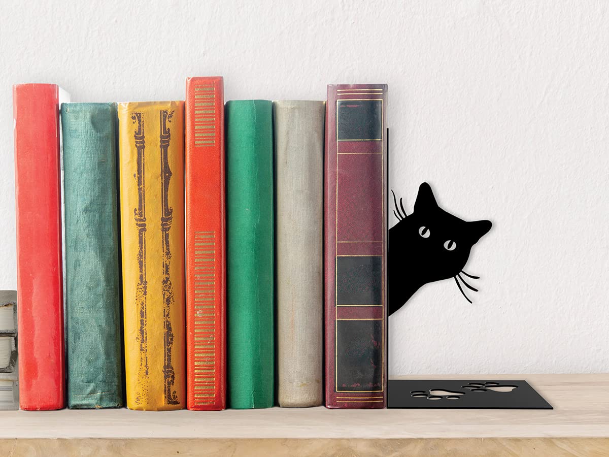 I-TOTAL® - Cute Metal Book Stand Bookends for Shelf/Table (CAT)