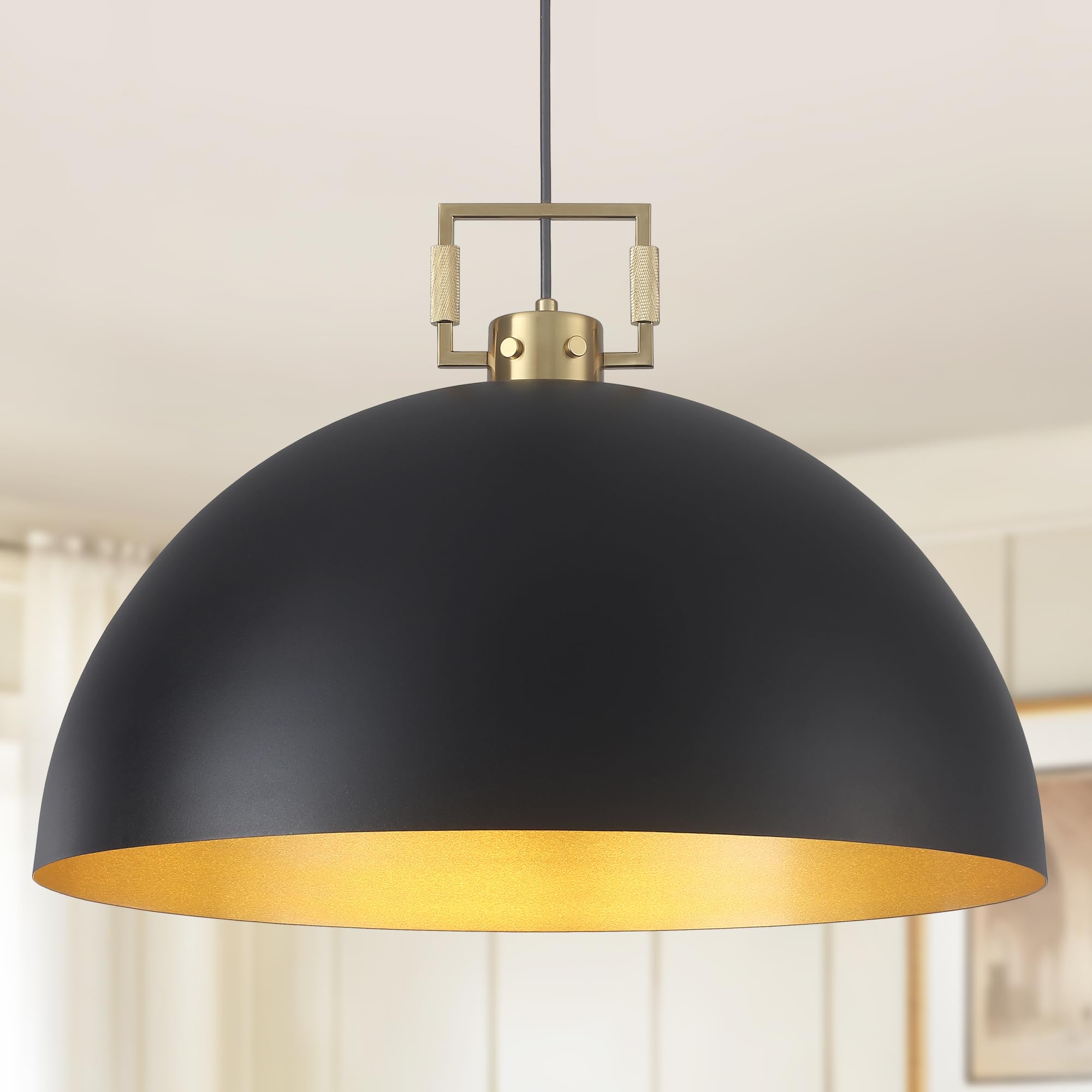 Photo 1 of Bosomfr 19.7" Vintage Pendant Light Industrial Pendant Light Dome Black and Gold Large Chandelier Light for Kitchen Island, Dining Room, Bedroom,Farmhouse Pendant Lighting