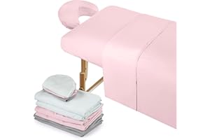 Kinlop 3 Sets Microfiber Massage Table Sheet Set 3 Colors 3 Piece Set Includes Massage Flat Sheet Fitted Sheet and Massage Face Rest Cover Stain Wrinkle-Resistant(Light Pink, Light Gray, White)