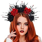 Aularso Black Halo Crown for Women Day of the Dead Flower Headbands Halloween Gothic Headwear Web Costume Headpieces