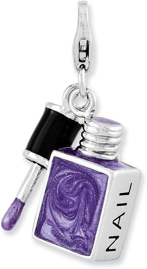 Sterling Silver Enameled 3-D Nail Enamel w/Lobster Clasp Charm Pendant