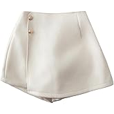Floerns Women's Elegant Button Mini Wrap Skorts Straight Leg Dressy Casual Skirt Shorts