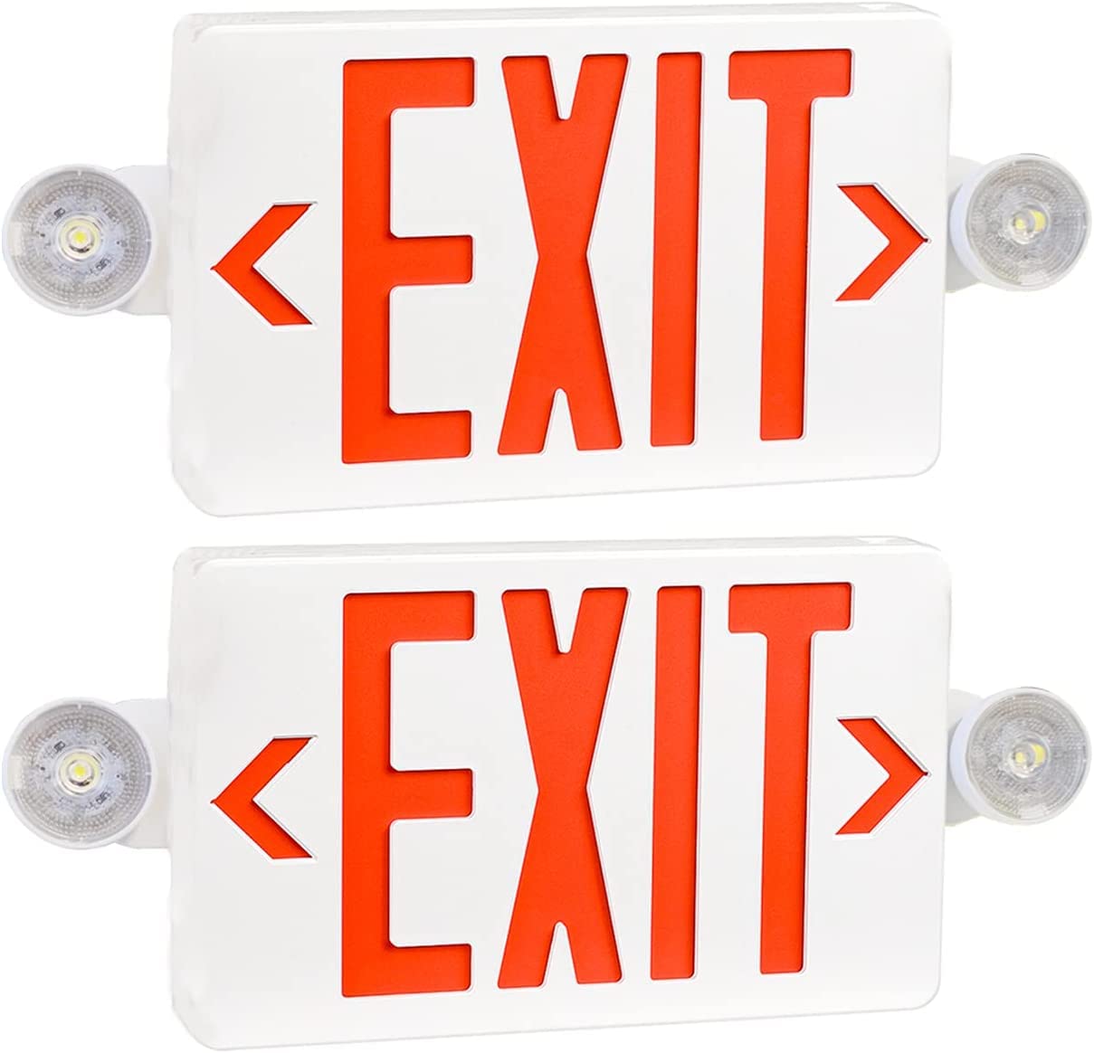 Photo 1 of OSTEK 2 Pack Red LED Exit Sign with Emergency Lights, Two Adjustable Head Emergency Exit Lights with Battery Backup, Dual LED Lamp ABS Fire Resistance UL-Listed 120-277V