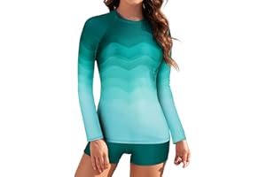 JASAMBAC Womens Rash Guard UV UPF 50+ Long Sleeve Surfing Two Piece Swimsuits with Built in Bra