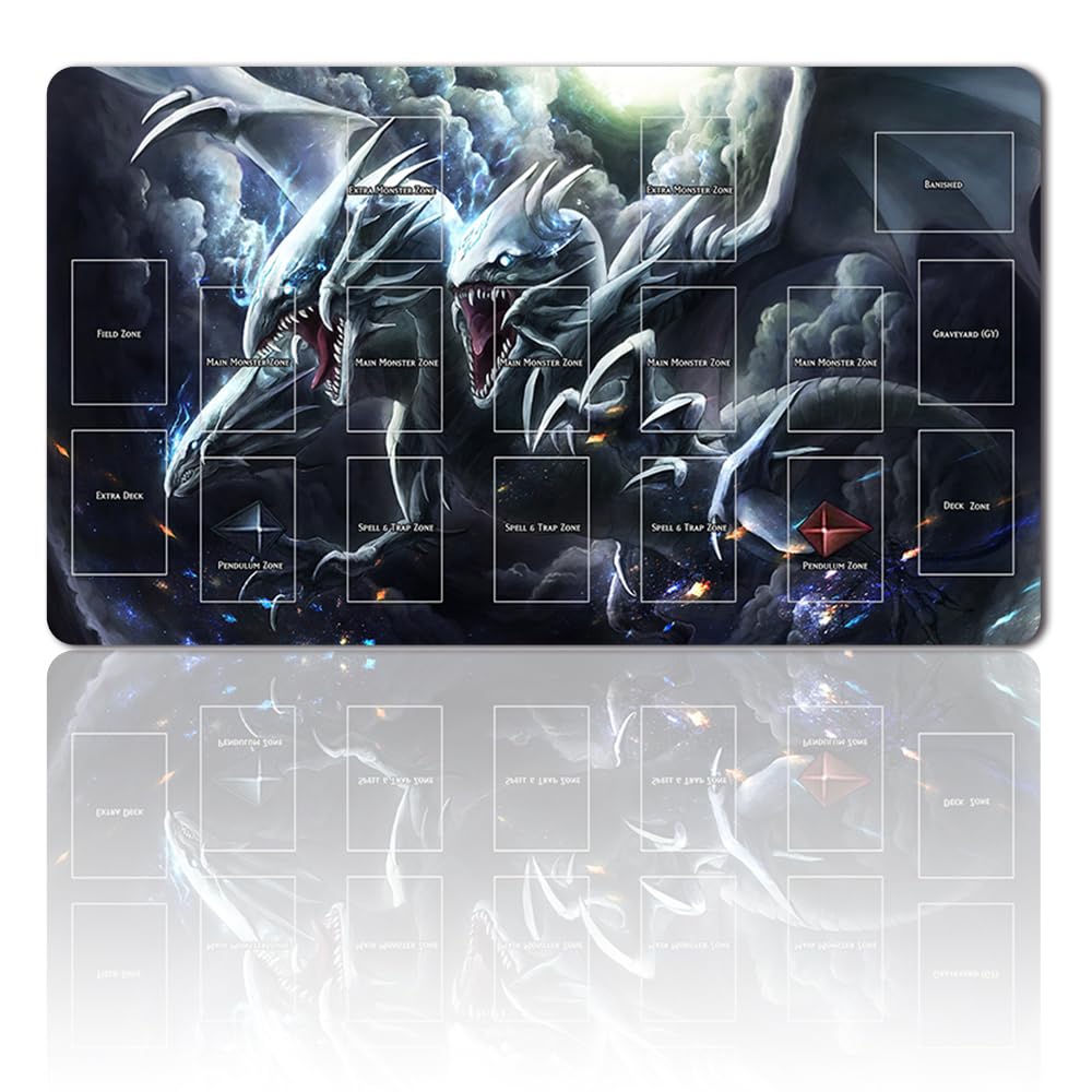 Four Leaves TCG Play Mat + Gift Free Bag + Card Zones, YGO Compatible, 60 x 35 cm, 1 Piece, Ages 13+