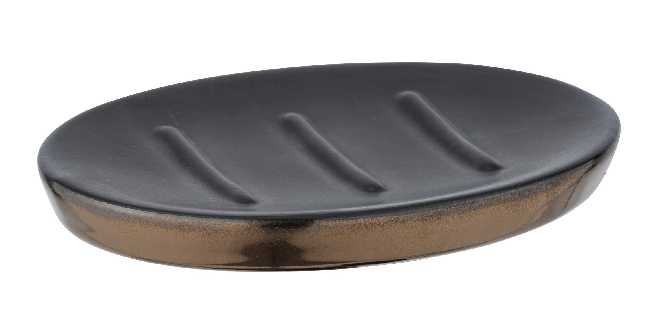 WENKO Brandol Soap Dish for Storing Hand Soap Made Ceramic, 10 x 1.5 x 12 cm, Black/Copper — image 1