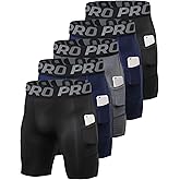 Men's Compression Shorts with Pocket Baseball Athletic Gym Yoga Shorts Cool Dry Running Workout Underwear Pack