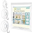 RELBRO 10 Pcs Clear Suction Cup Hooks with Metal Hooks Combo Set, Removable Shower Window Glass Door Suction Cup Hangers for Bathroom Kitchen Wreath, 4 Large, 4 Medium, 2 Small
