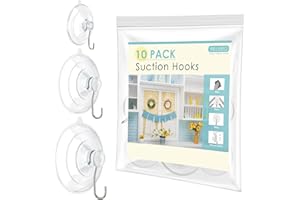 RELBRO Suction Cup Hooks, 10 Pcs Clear Suction Cups with Metal Hooks Combo Set Removable Shower Window Glass Door Suction Cup Hangers for Bathroom Kitchen Wreath - 4 Large 4 Medium 2 Small