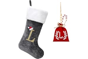 Eoocan 20 Inches Monogram Christmas Stockings Grey Velvet with White Super Soft Plush Cuff Embroidered Xmas Stockings Classic Personalized Stocking Decorations for Family Holiday Season Decor(L)