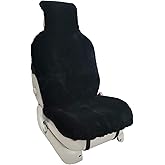 Champlus Automotive Sheepskin Seat Cover, Genuine Australian Sheep Skin, Universal Fit & Airbag Compatible, 1pc, Black