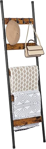 HOOBRO Blanket Ladder Towel Rack 5-Tier Wall Leaning Rustic Brown Black view 7
