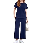 EYZH Womens 2 Piece Lounge Set - Summer Comfy Travel Outfits, Short Sleeve Wide Leg Vacation Sets Loungewear