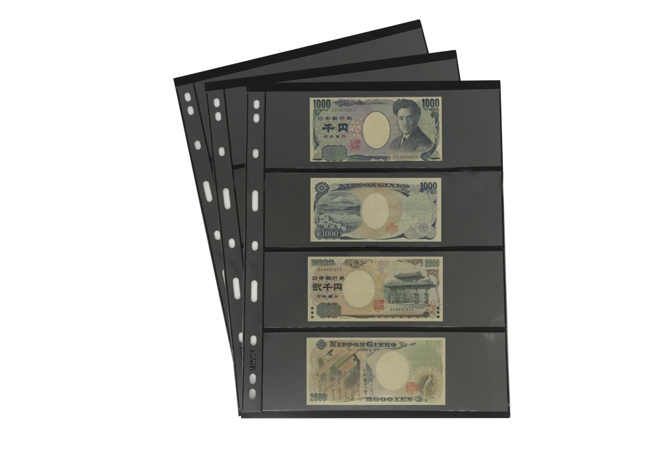 PCCB MINGT 10Pcs Standard 9-Hole Black Double-Sided Album Inner Sheets Stamp Banknote Collection Album Inserts Pages For Coin Collecting And Supplies (4 Pockets)