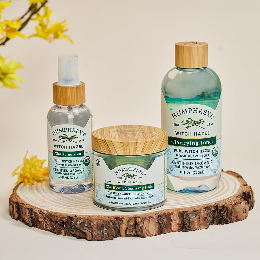 Humphreys Witch Hazel Clarifying Toner | Wild Harvested Witch Hazel | USDA Organic | Natural | Hydrating | Clears Pores & Removes Oil | 8 Fl Oz
