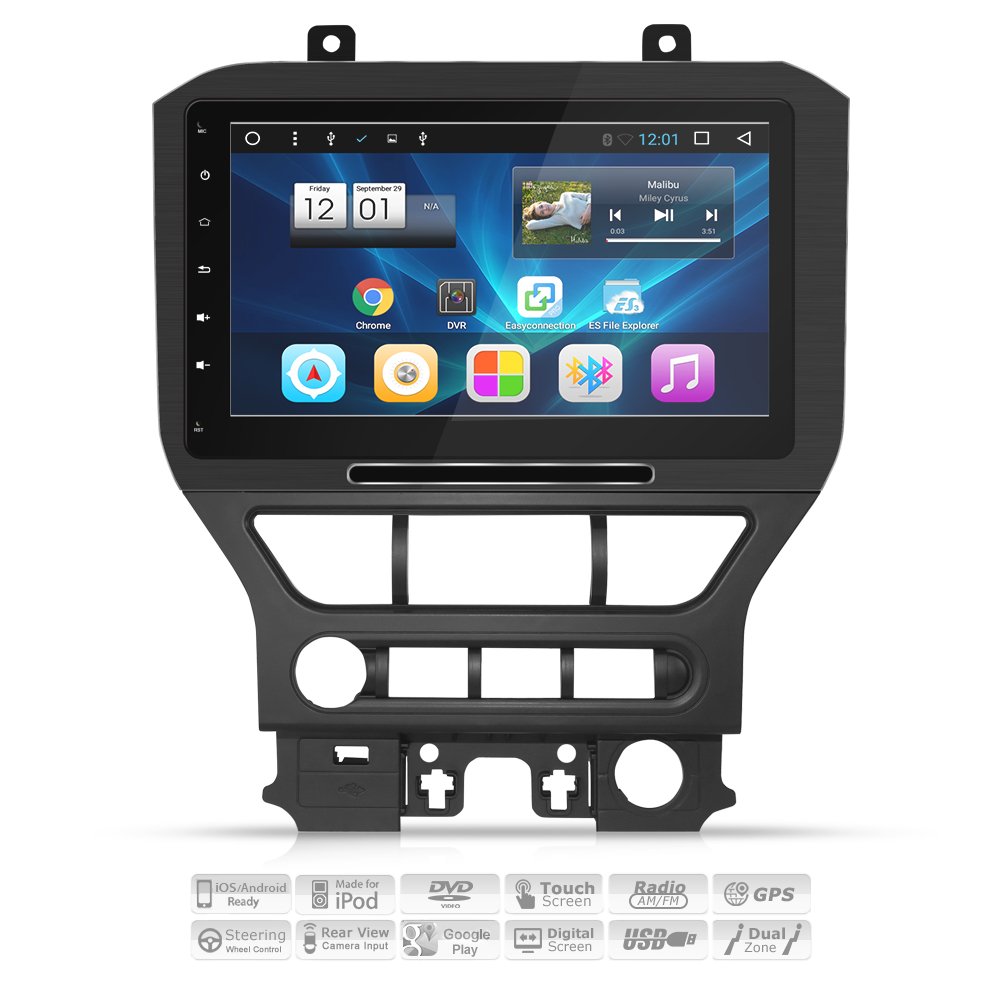 [ALUMINUM ALLOY PANEL] AIMTOM 2015-2018 Ford Mustang In-dash GPS Navigation 10.1" IPS Touch Screen Bluetooth Stereo Android 7.1 FM AM Radio USB DVD Multimedia Car Player Built-in Wi-Fi Head Unit