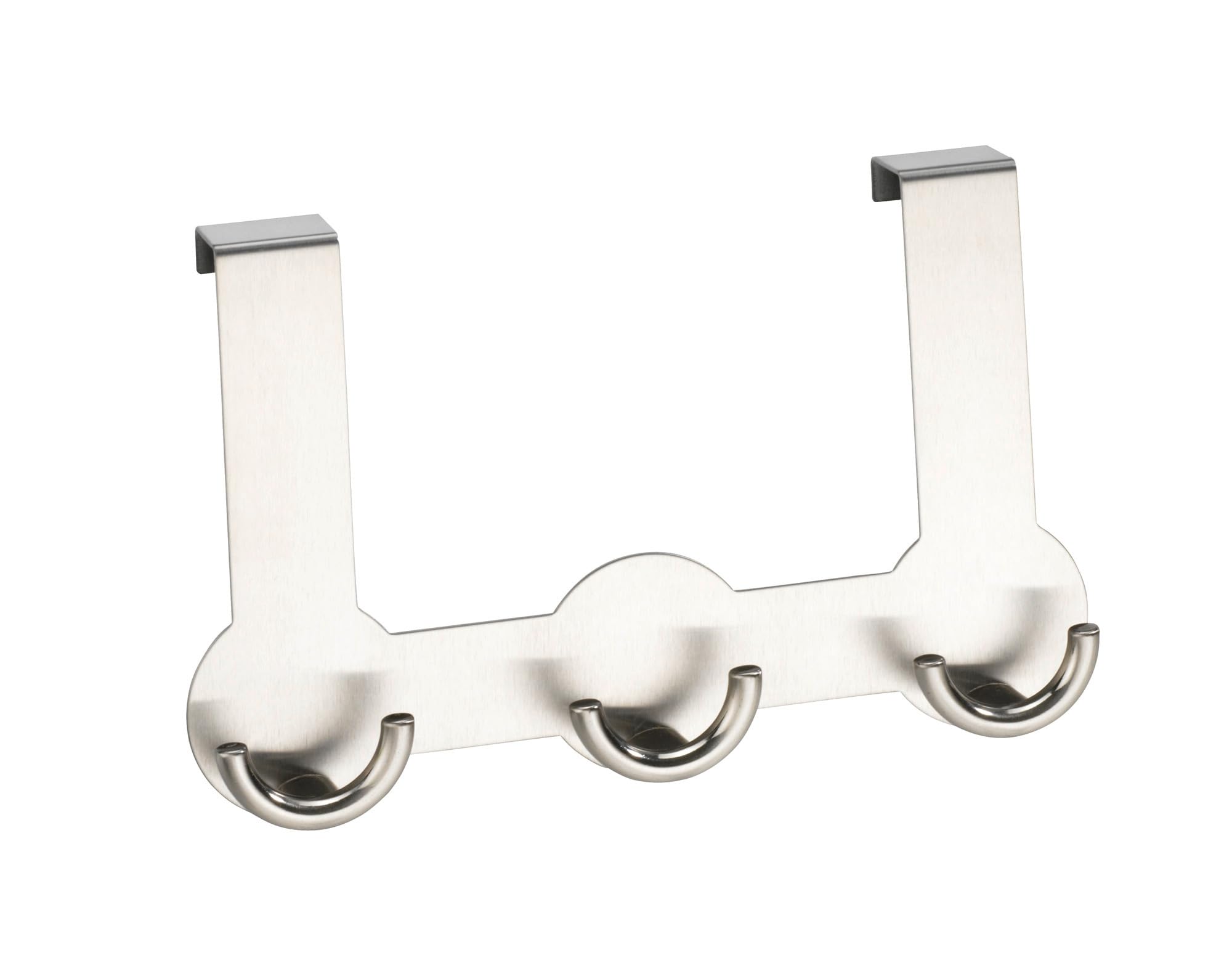 Wenko 4468040100 Door Clothes Rack Rondo 3 Double Hooks, Door rebates up to 2 cm, Metal Stainless Steel, 22.5 x 14 x 4.5 cm, Matt