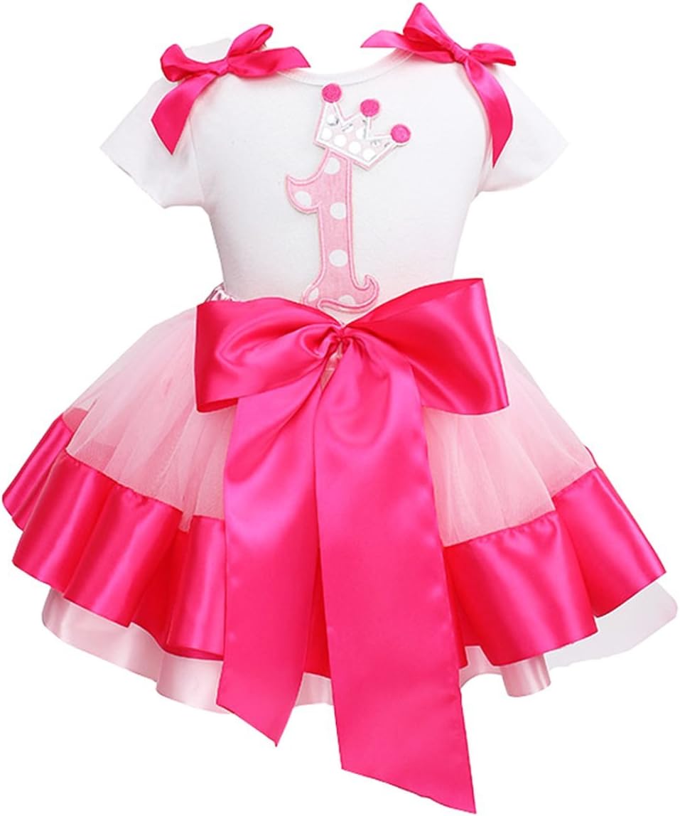 Baby Girls' Outfit 2PCS 1st Birthday Baby Girls Bodysuit Tutu Skirt Set Birthday Gift (Pink 1st Birthday)