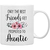 QASHWEY Only The Best Friends Get Promoted to Auntie Coffee Mugs Mug,Funny Pregnancy Announcement Gifts for Best Friend New Auntie,Aunt to Be Gifts Double Side Printed Ceramic Mug Cup 11 Ounce