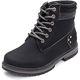 Athlefit Women's Work Waterproof Hiking Combat Boots Lace up Low Heel Booties Ankle Boots