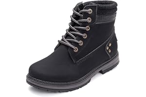 Athlefit Women's Work Waterproof Hiking Combat Boots Lace up Low Heel Booties Ankle Boots
