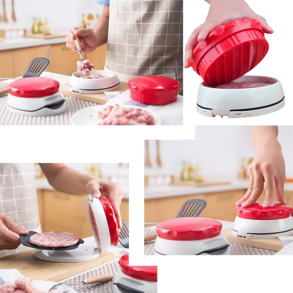 Burger Press Homemade Hamburger Maker Quarter Pounder 1/4 inch to 1/2 inches for BBQ Home Kitchen Grilling Accessories Red