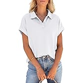 PGANDS Women's Short Sleeve Polo Shirts Collared V Neck Button Summer Casual Top