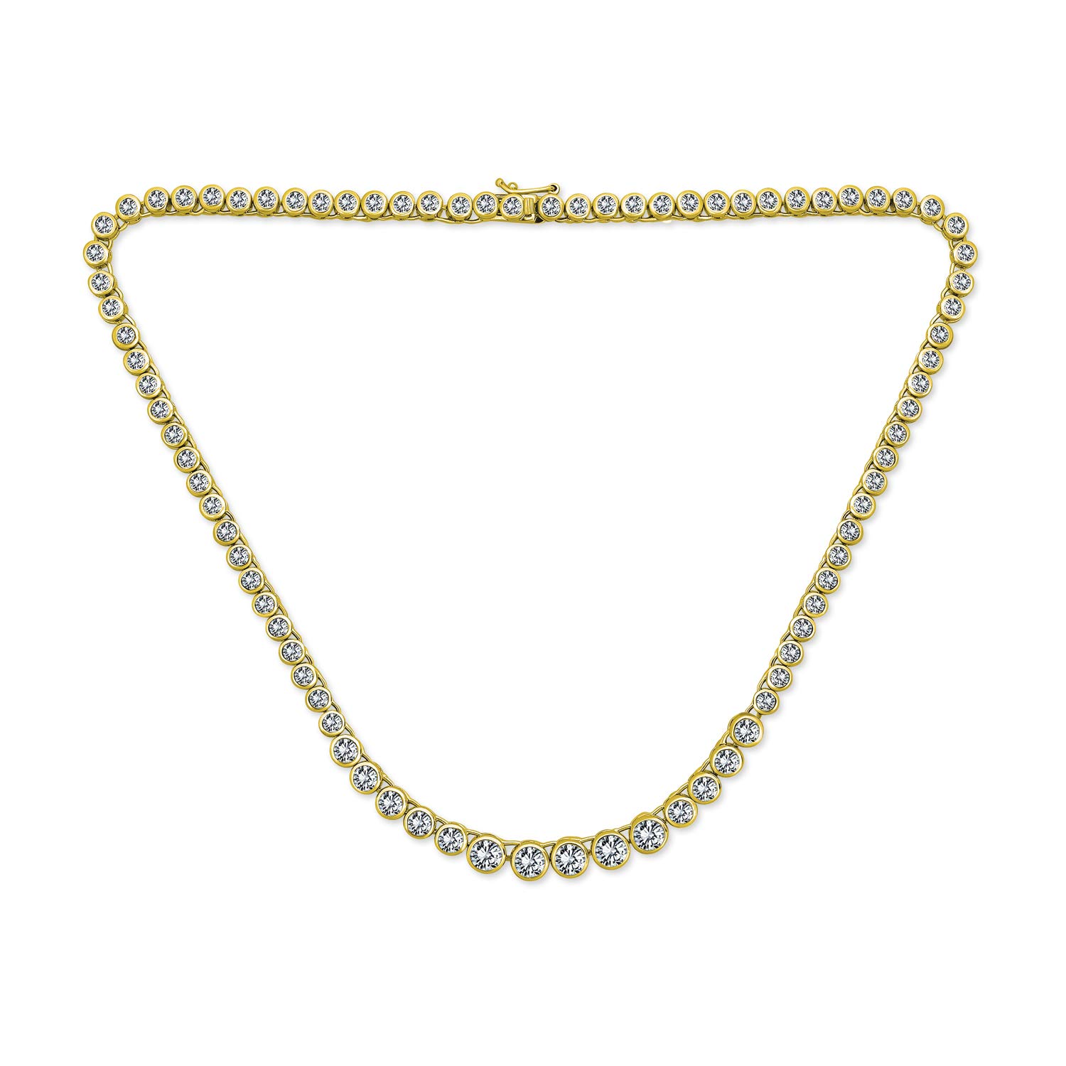 Bling Jewelry Classic Traditional Bridal Cubic Zirconia Graduated AAA CZ Circle Round Bezel Set Statement Tennis Necklace Collar For Women Wedding Prom Gold Plated — image 1