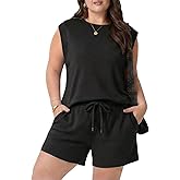 OLRIK Plus Size Short Sets for Women 2 Piece Matching Sets 2026 Trendy Summer Outfits Drawstring Sweatsuit with Pocket