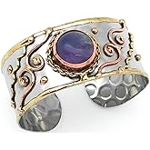 Anju Amethyst Swirl Mixed Metal Brass & Copper Cuff Bracelet