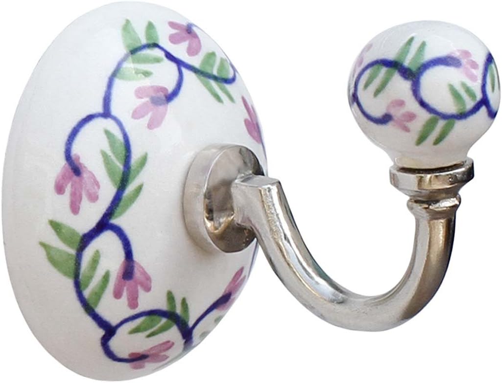 Round Single Hook - Decorative Wall Mount Decor Handmade Ceramic Iron Hooks - Umbrella Door Towel key Clothes Belt Hook for Bedroom Bathroom Living Room Patio Garden Yard