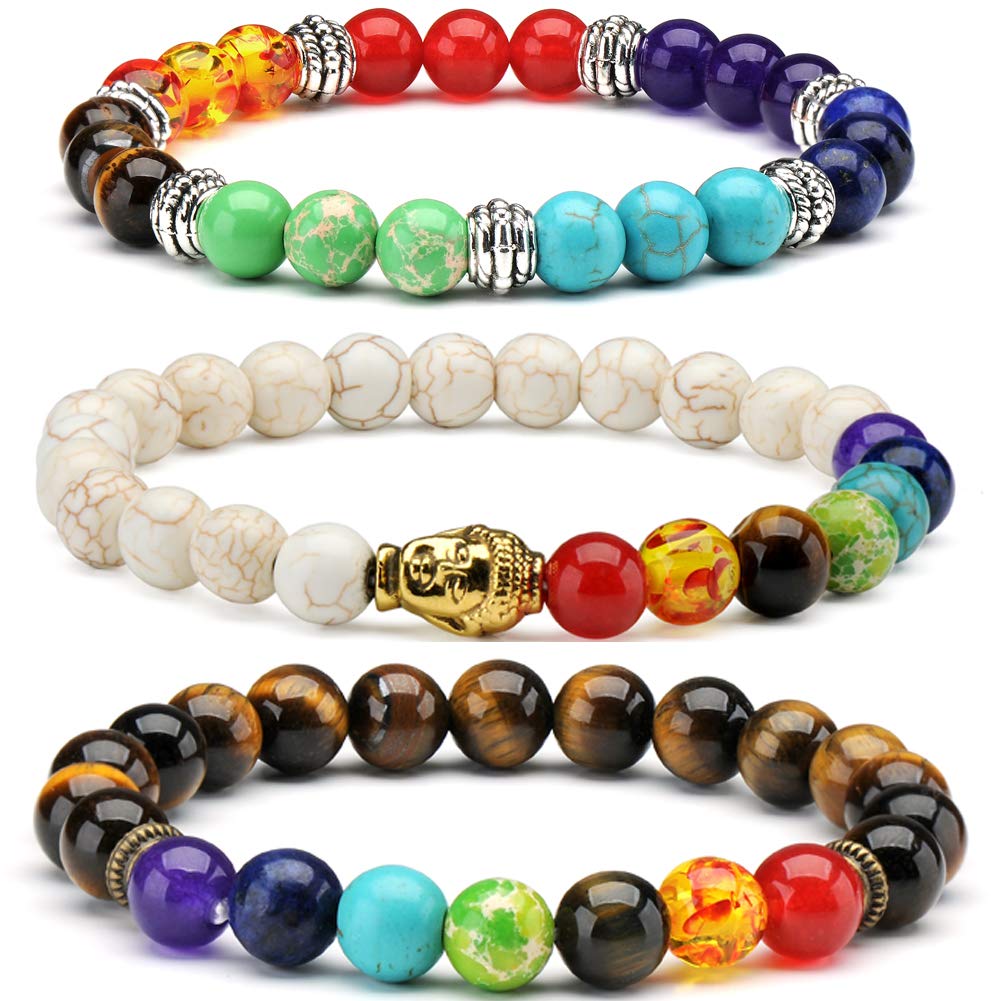 Senlinmu 3x Stones Bracelet 7 Chakra Reiki Energy Meditation Healing Therapy Yoga Bracelets Buddha Bracelet Balance Bracelets