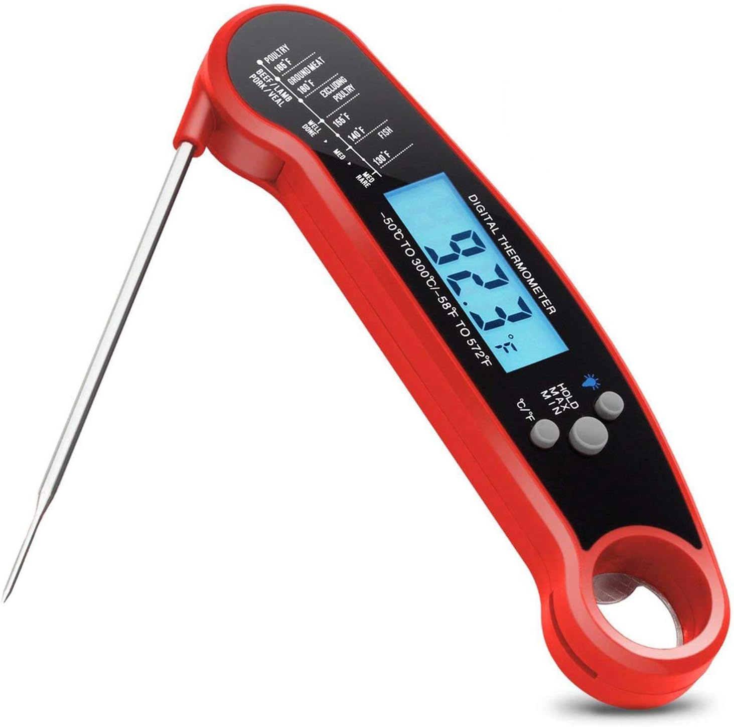 Instant Read Meat Thermometer, Digital Thermometer with Backlight & Calibration, Waterproof Ultra Fast Food Thermometer for Kitchen, Outdoor Cooking, BBQ, Grill, Candy