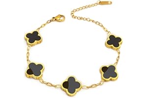 Aimétte Monette 18K Gold Plated Bracelets for Women Non Tarnish, White/Black/Red/White/Black Four Leaf Clover Bracelet, Charm Bracelets for Women Trendy, Gold and Silver Jewelry Gifts