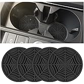 BESULEN Car Cup Coasters, 4 Pack Spider Web PVC Non-Slip Drink Mat, 2.75 Inch Universal Auto Cup Holder Insert Drainage Coasters, Car Interior Accessories Ornaments for SUV, Truck, Sedan (Black)
