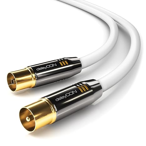 deleyCON 20m TV Antennenkabel Koaxialkabel TV Kabel HDTV FULL HD - TV-Stecker zu TV-Buchse - Metallstecker - Analog Digital -