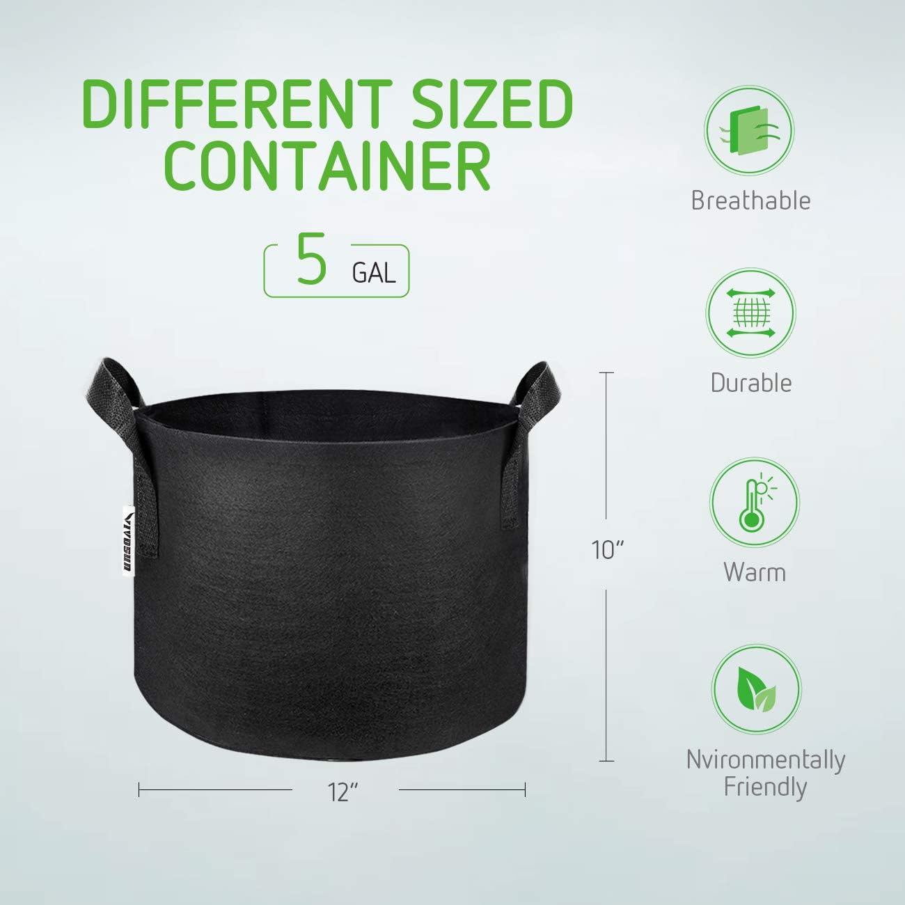VIVOSUN 5-Pack 5 Gallon Grow Bags Heavy Duty 300G Thickened Nonwoven Plant Fabric Pots with Handles : Garden & Outdoor