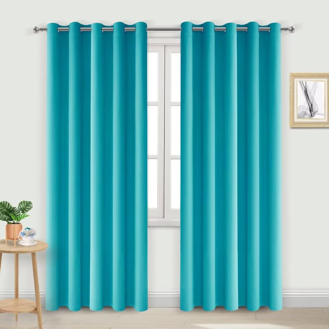 DWCN Blackout Curtains for Bedroom - Thermal Insulated Light Blocking Eyelet Window Curtains for Living Room 66 x 90 inch Length, Turquoise, 2 Panels — image 1