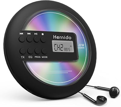 Hernido Portable CD Player for Car with FM Transmitter USB Rechargeable