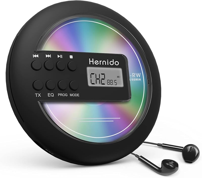 Hernido Portable CD Player for Car with FM Transmitter USB Rechargeable