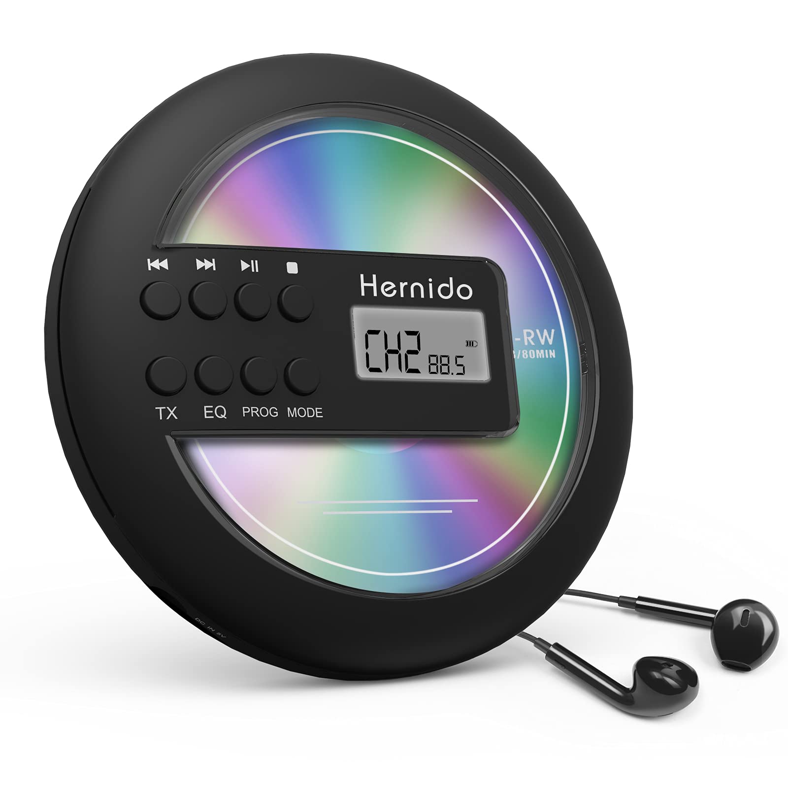 Hernido Portable CD Player for Car, Compact Disc Personal CD Player with FM Transmitter, USB Rechargeable CD Player with Headphones, Shockproof/Resume Playback Walkman