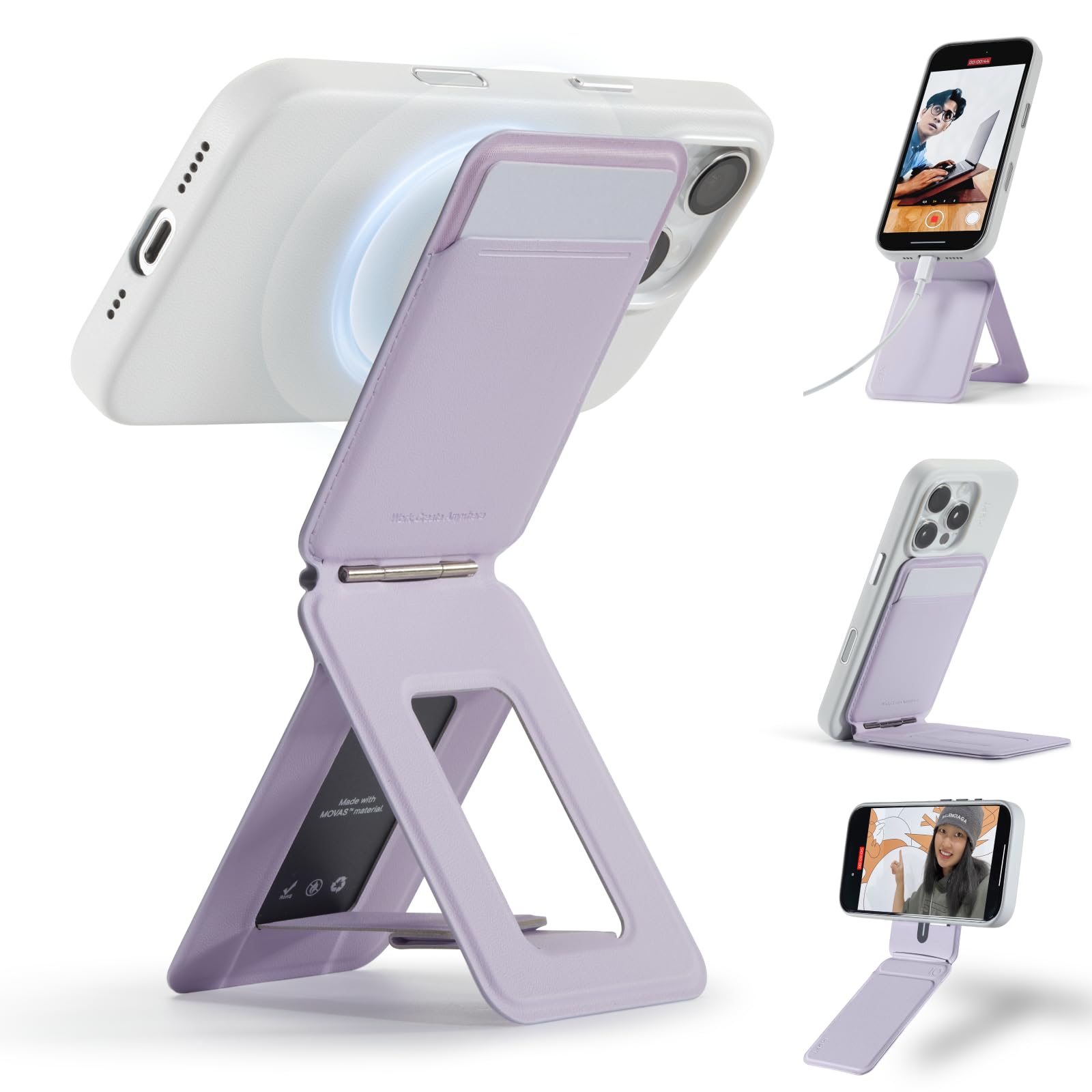 Photo 1 of MOFT Phone Tripod Wallet for iPhone, Mulit-Angles, Lightweight & Portable Phone Stand, MOVAS Vegan Leather Magnetic Wallet, Strong Magnets, NFC Card Holder,Travel Essential, Peony (with Card Slot)