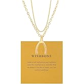 LIU JUN WishBone Necklace For Women, 14K Gold Plated Stack Two Layer Chain Make A Wish And Put On Your Good Luck Inspirational Jewelry Gift