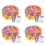 YIHONG 4 Set Christmas Fairy Lights Battery Operated- 8 Modes 50 LED String Lights- 16.4Ft Firefly Lights with Remote Control for Bedroom Garden Halloween Thanksgiving Decor - Multicolor