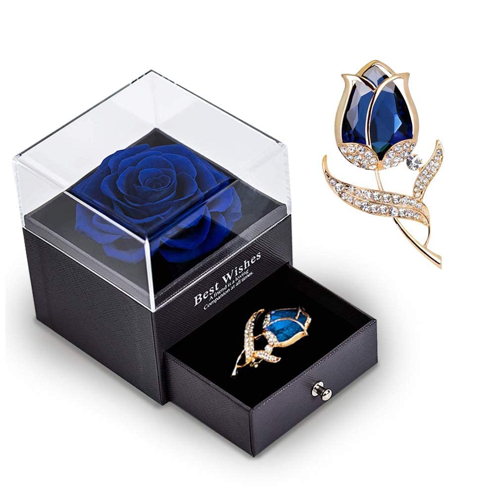 Eternal Love Real Rose with Rose Brooch Jewelry Gift Box, Handmade Eternal Real Rose for Best Romantic Gifts for Women&Her&Wife Christmas Mother's Day Valentine's Day Wedding Anniversary Birthday Gift