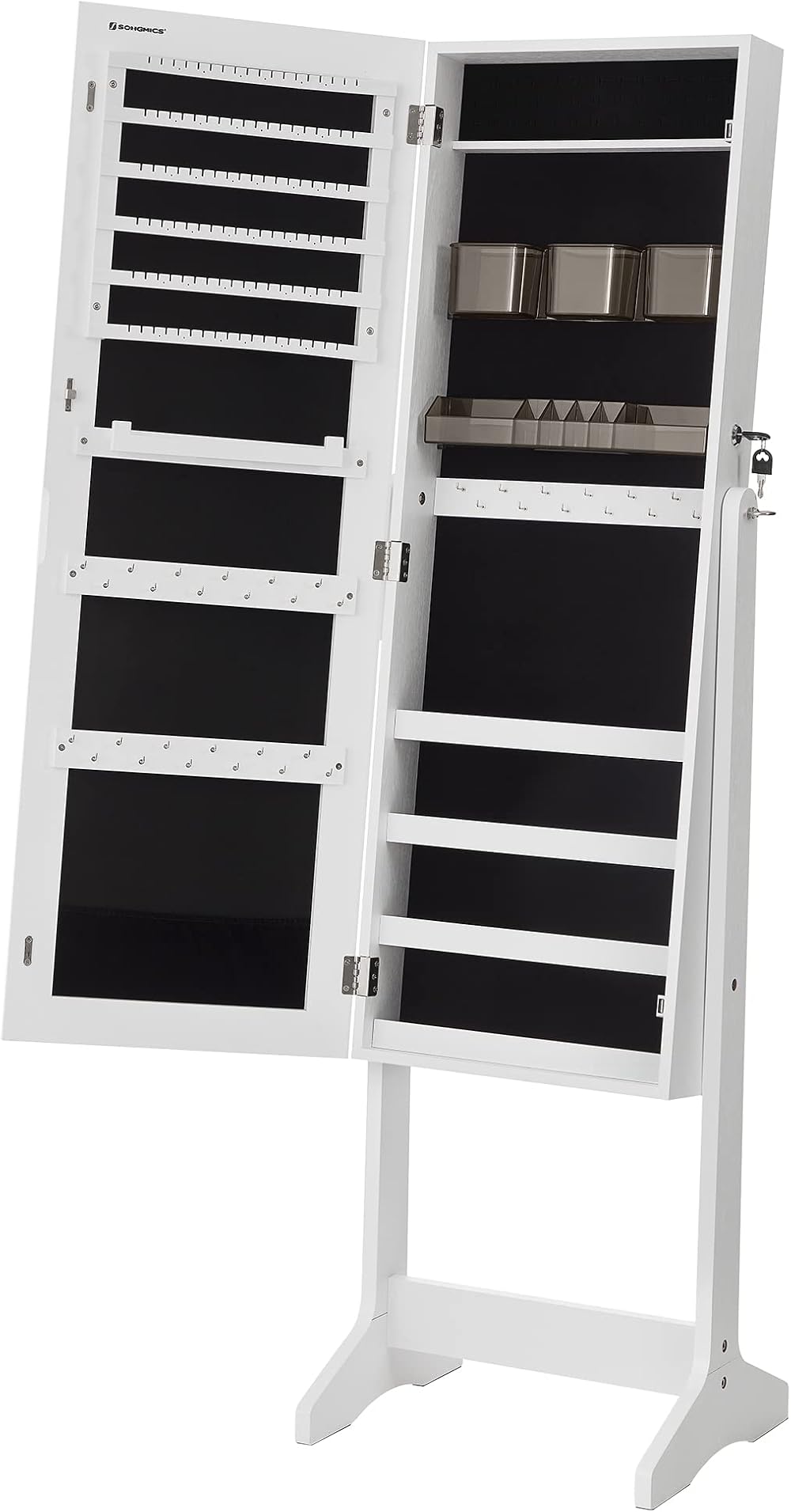 SONGMICS Jewellery Cabinet Armoire Lockable Freestanding White JJC002W01
