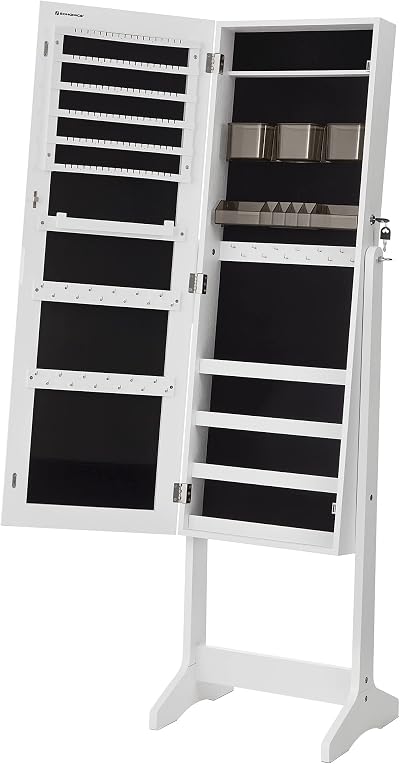 SONGMICS Jewellery Cabinet Armoire Lockable Freestanding White JJC002W01