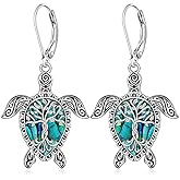 Sea Turtle Earrings for Women Tree of Life Abalone Shell Sea Turtle Gifts for Women Sterling Silver Dangle Lever Back Hawaii Mothers Day Gifts