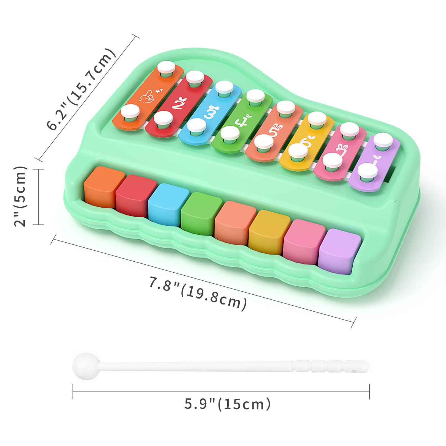 2 in 1 Baby Piano Xylophone for Toddlers 1-3 Years Old, 8 Multicolored Key Keyboard Baby Xylophone Piano, Preschool Educational Musical Learning Instruments Toy for Baby Kids Girls Boys